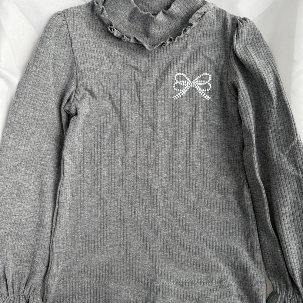 Mayoral Gray Long Sleeve Tee with White Bow